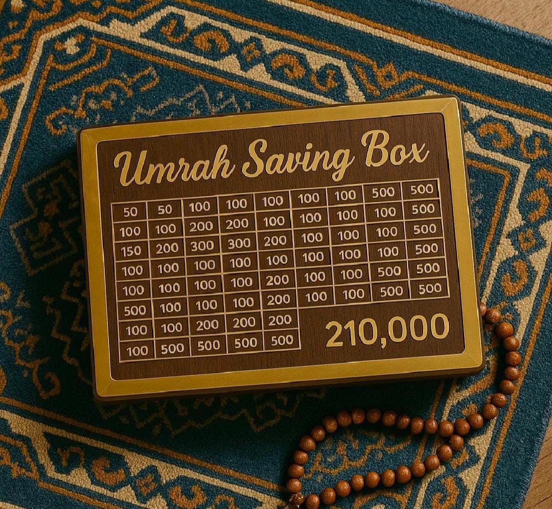 Wooden Umrah Saving Box – Premium 210,000 Goal Money Box For Umrah Fund,