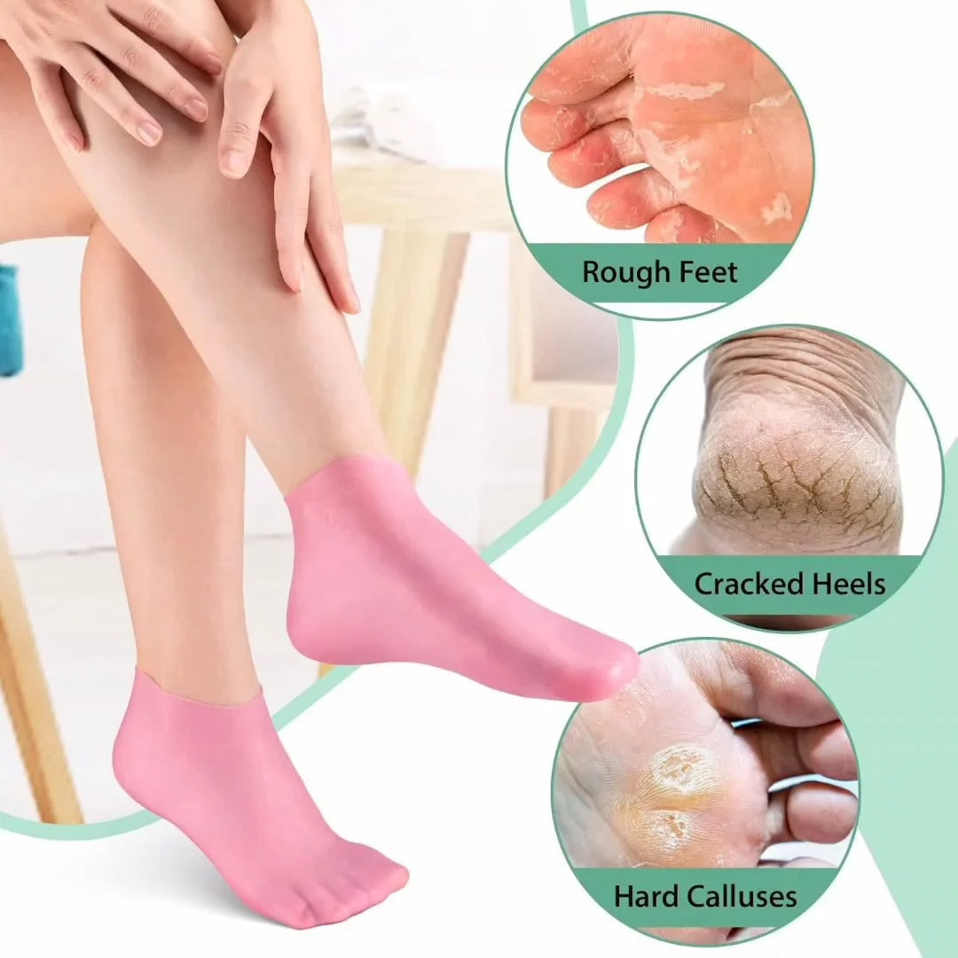 Silicone Gel Moisturizing Spa Socks – Exfoliating, Anti-Slip, Heel & Foot Care for Dry, Cracked Skin (Unisex)