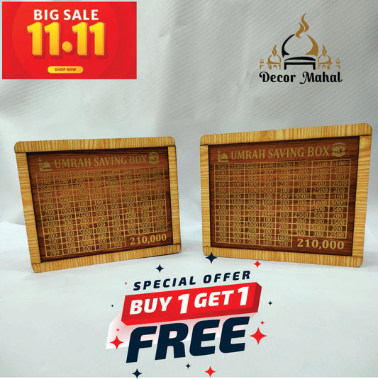 Wooden Umrah Saving Box – Premium 210,000 Goal Money Box For Umrah Fund, Elegant Islamic Design Charity And Donation Storage Box
